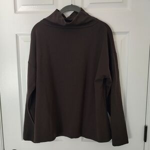Eileen Fisher Funnel Neck Drop Shoulder Oversized Tencel Chocolate Brown Top M